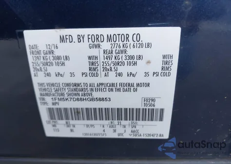 2017 Ford Explorer Xlt from USA, damaged, VIN 1FM5K7D88HGB58853
